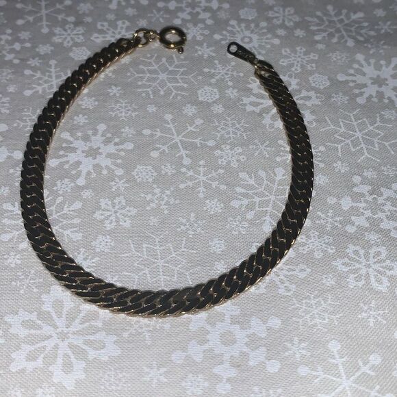 Vintage Gold Herringbone Chain Bracelet Korea 7.5” - Picture 3 of 13